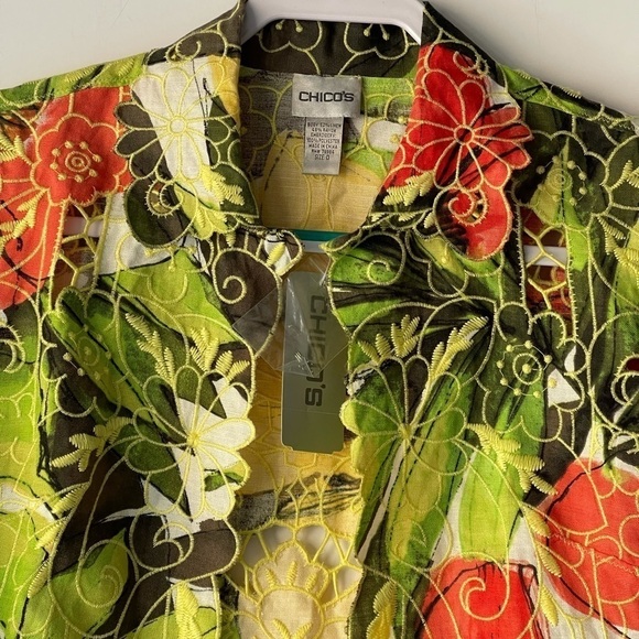 NWT! ($130) Chico's Women's Linen Blazer Jacket Open front Floral Boho, Sz S - Picture 5 of 13